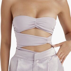 HOUSE OF CB 'Joie' Grey Flower Trimmed Bodysuit NWOT